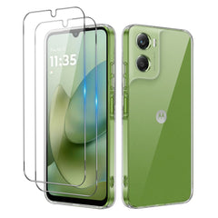 iCatchy Case for Motorola Moto G06 / G06 Power, Shockproof Transparent Back Phone Cover with 2-Pack Tempered Glass Screen Protector, Anti-Scratch Bumper Clear Back (Clear)