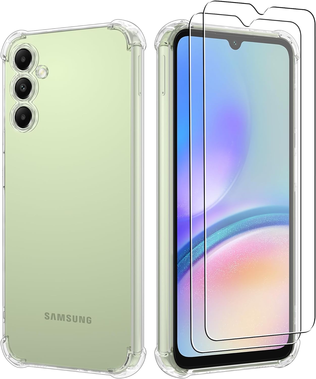 iCatchy Case for Samsung Galaxy A05s Phone, Shockproof Transparent Anti-Scratch Bumper Back Cover with 2-Pack Tempered Glass Screen Protector Compatible with Samsung A05s (Clear) image 0