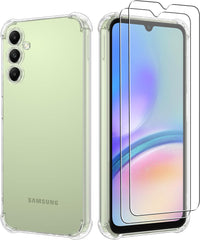 iCatchy Case for Samsung Galaxy A05s Phone, Shockproof Transparent Anti-Scratch Bumper Back Cover with 2-Pack Tempered Glass Screen Protector Compatible with Samsung A05s (Clear) image 0