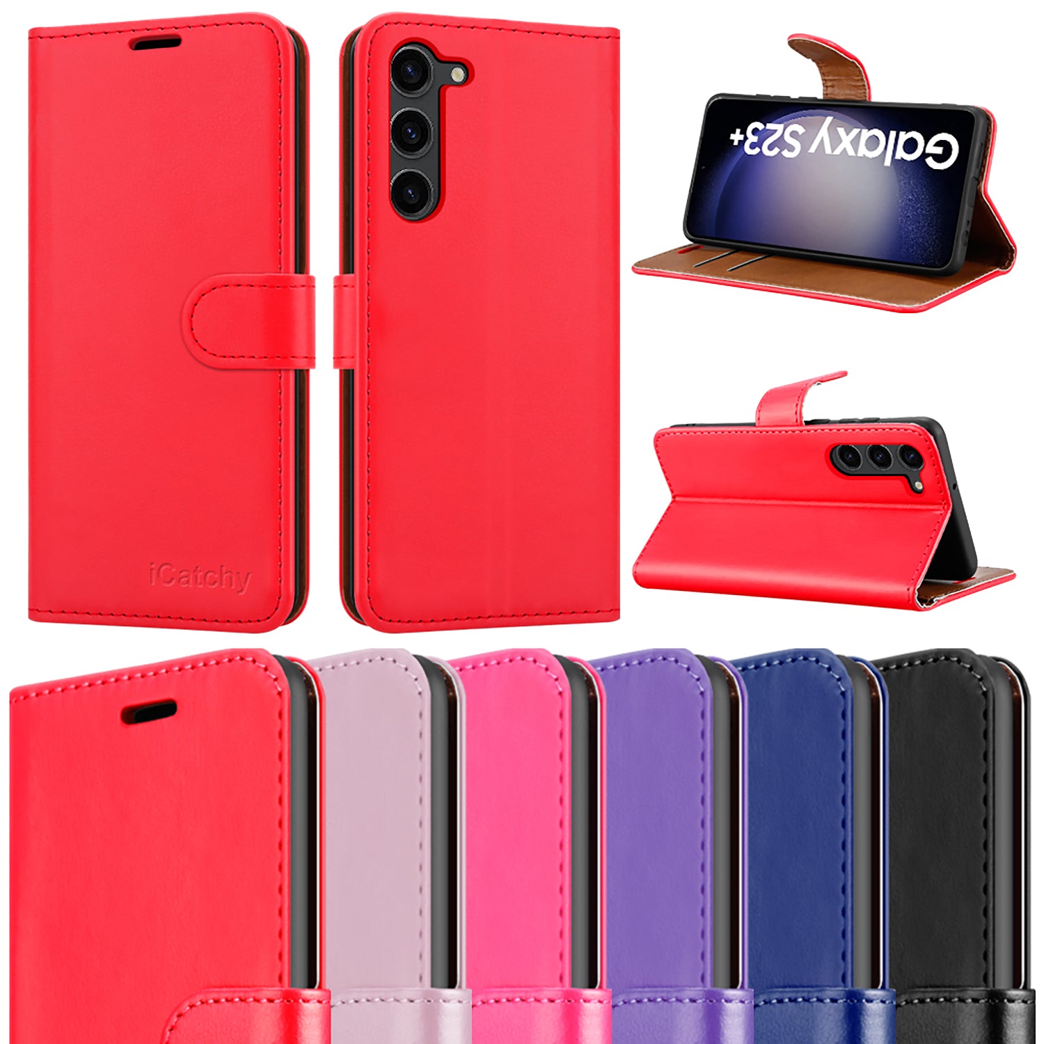 iCatchy for Samsung Galaxy S23 Plus Case Leather Wallet Book Flip Folio Stand View Cover with Card Slots and Kickstand for Samsung Galaxy S23 Plus Phone Cover image 0