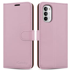 iCatchy for Motorola Moto G82 / G52 Case Leather Wallet Book Flip Kickstand Card Slots Full Protection Folio Cover Compatible for Moto G82 / G52 Phone image 1