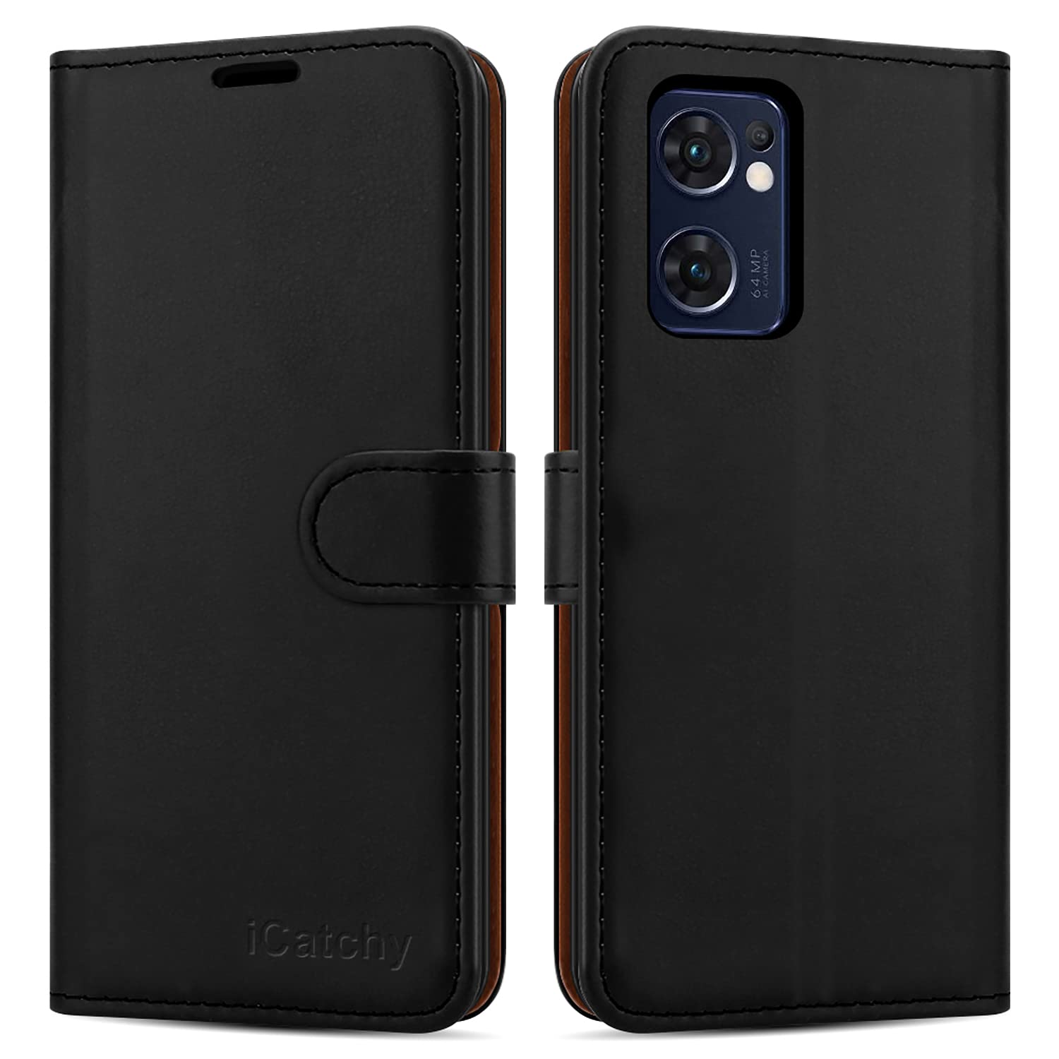 iCatchy for Oppo Find X5 Lite Case Leather Wallet Book Flip Folio Stand View Cover Magnetic Closure with Card Slots and Kickstand Cover for for Oppo Find X5 Lite Phone image 0