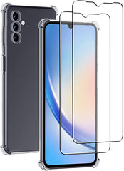 iCatchy Case for Samsung A14 5G / A14 4G Phone, Shockproof Transparent Anti-Scratch Bumper Back Cover with 2-Pack Tempered Glass Screen Protector (Clear)
