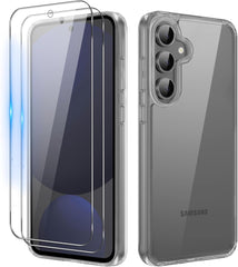 iCatchy Case for Samsung S24 FE Phone, Shockproof Transparent Anti-Scratch Bumper Back Cover with 2-Pack Tempered Glass Screen Protector for Samsung S24 FE (Clear) image 0