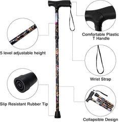 iCatchy Walking Flexible Stick, Easy Adjustable Height Folding Extendable Walking Aid Mobility Aid Collapsible Walking Stick for Unisex UKCA Approved