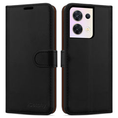 iCatchy for OPPO Reno8 5G Case Leather Wallet Book Flip Folio Stand View Cover with Card Slots and Kickstand for OPPO Reno8 5G Phone Cover (Black) image 1