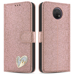 For Nokia G10 Case Shiny Leather Bling Glitter Wallet Book Flip Folio Stand View Cover Pouch (Rose Gold) image 0
