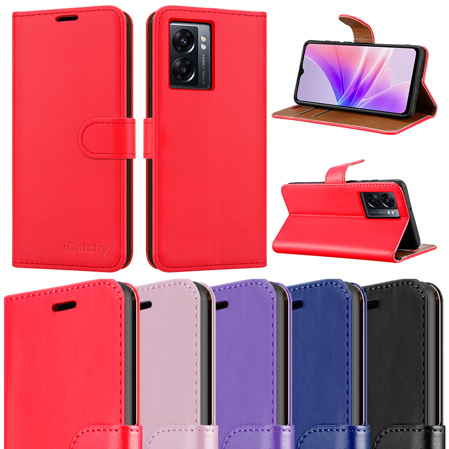 iCatchy for Oppo A77 5G Case Leather Wallet Book Flip Folio Stand View Cover with Card Slots and Kickstand for Oppo A77 5G Phone Cover image 0