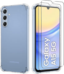 iCatchy Case for Samsung Galaxy A15 5G Phone, Shockproof Transparent Anti-Scratch Bumper Back Cover with 2-Pack Tempered Glass Screen Protector (Clear) image 0