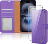 iCatchy for iPhone 16 Plus Case 6.7 Inch with 2x Screen Protector Tempered Glass Leather Wallet Card Slots Magnetic Closure Kickstand RFID Blocking Phone Cover image 0