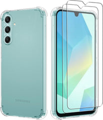 iCatchy Case for Samsung Galaxy A16 5G / A16 4G Phone, Shockproof Transparent Anti-Scratch Bumper Back Cover with 2-Pack Tempered Glass Screen Protector (Clear) image 0