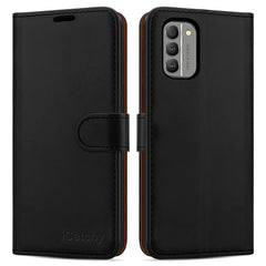iCatchy for Nokia G400 Case Leather Wallet Book Stand view Magnetic Protect Flip Cover Compatible for Nokia G400 (Black) image 0
