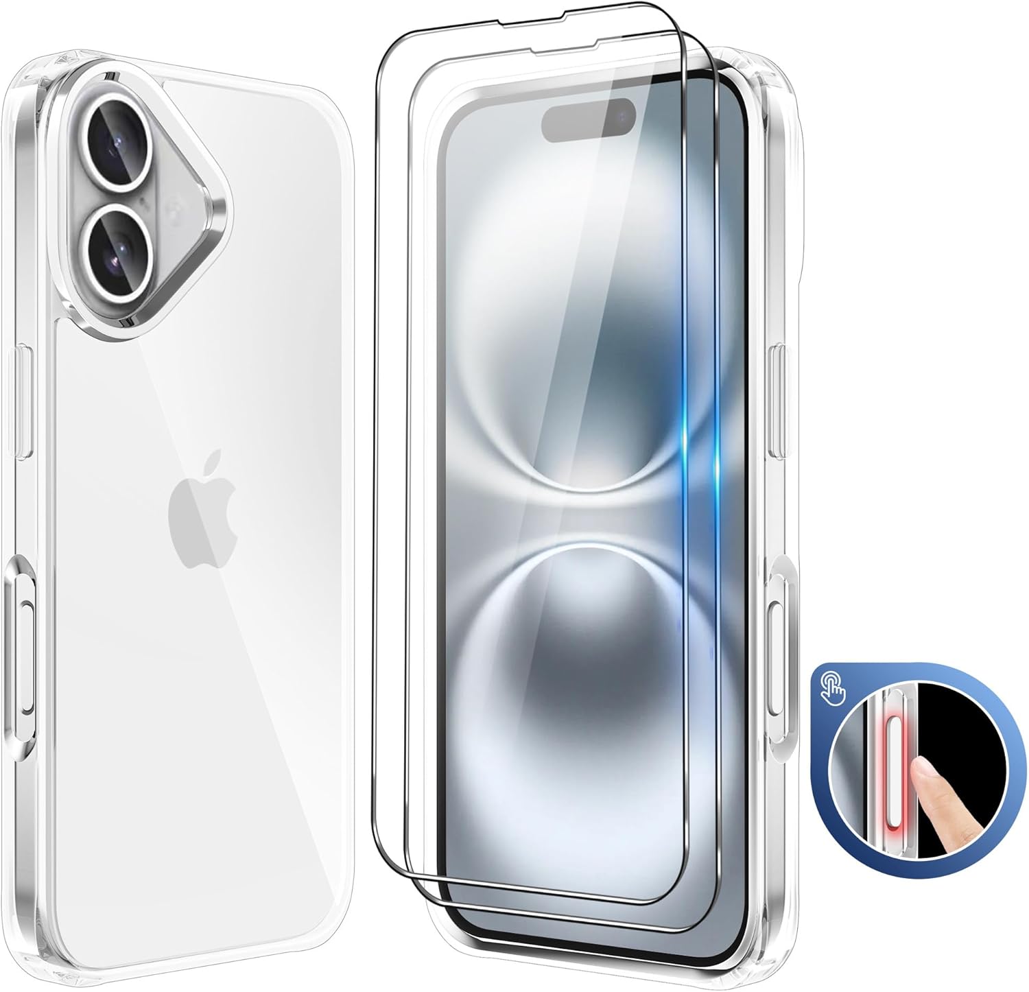 iCatchy Clear Case for iPhone 16 (6.1-Inch) – Military-Grade Rugged Shockproof Bumper Phone Cover and 2X HD Tempered Glass Screen Protector & Anti-Yellowing Transparent Back image 0