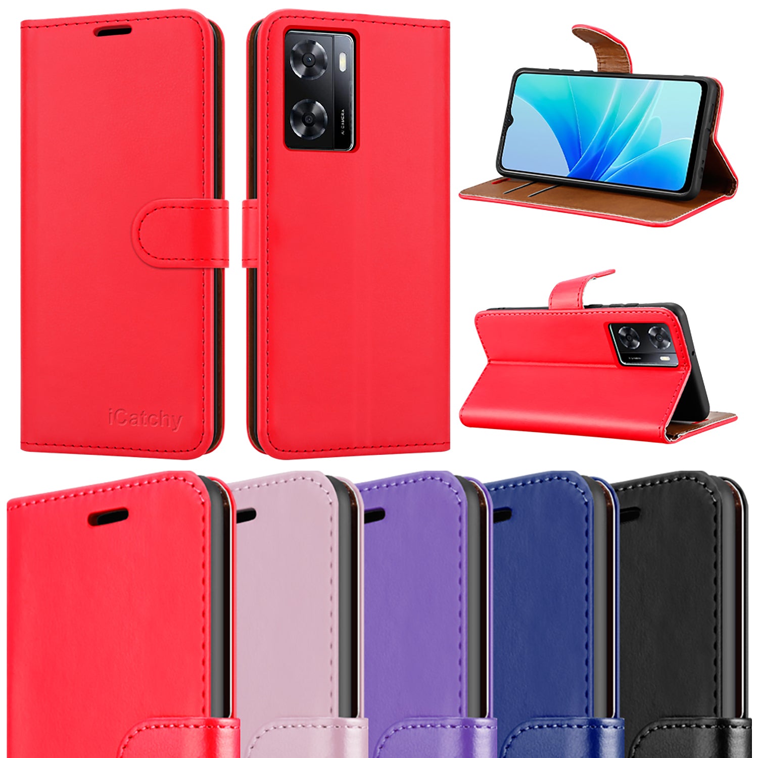 iCatchy for Oppo A57 5G Case Leather Wallet Book Flip Folio Stand View Cover with Card Slots and Kickstand for Oppo A57 5G Phone Cover image 0