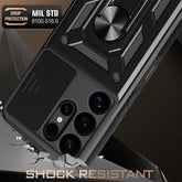 iCatchy for Samsung Galaxy S25 Ultra Case Military Grade Drop Protection Bumper Cover, 360°Rotate Magnetic Ring Stand, Slide Camera Lens Anti-Scratch Hybrid Tough Shell