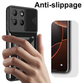 iCatchy Case for Motorola G15 With 2 Screen Protector Sliding Camera Cover Shockproof Heavy-duty Military Rugged Ring Holder Kickstand for Moto G15 Phone