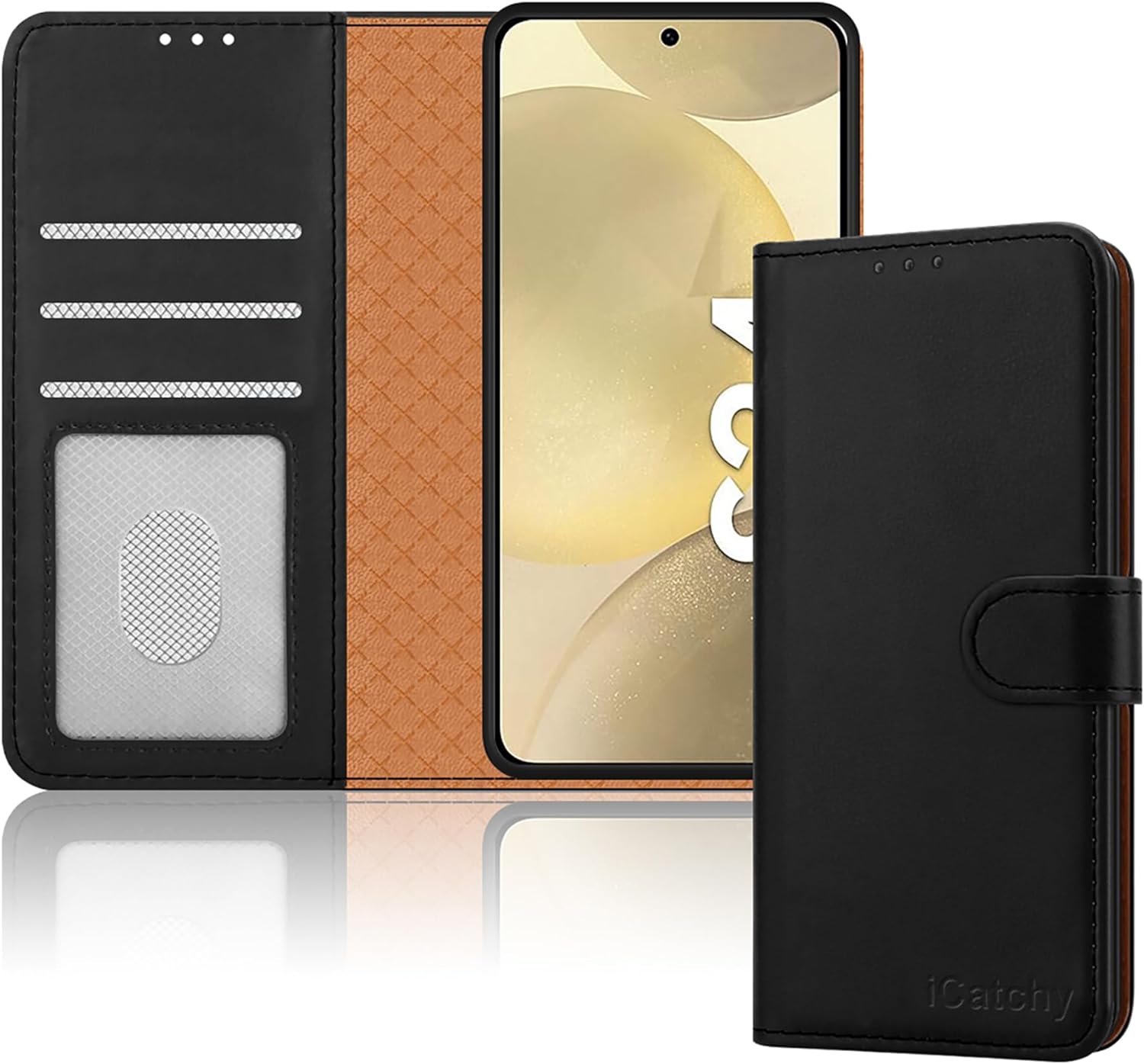 iCatchy for Samsung Galaxy S24 Case Leather Wallet Book Flip Folio Stand View Magnetic Protect RFID Blocking Cover compatible With Samsung S24 Phone Cover image 0