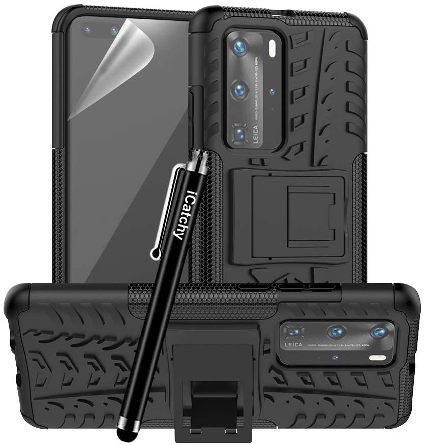 iCatchy For Huawei P40 Pro Case, Heavy Duty Hard Tough Dual Layer Hybrid Shockproof Cover compatible For Huawei P40 Pro Phone Case (Black) image 0