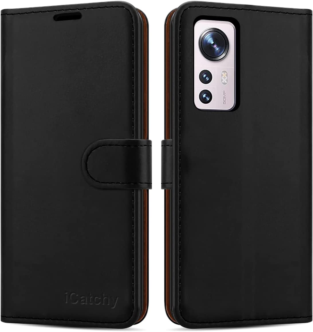 iCatchy for Xiaomi 12 Pro Case Leather Wallet Book Flip Folio Stand View Cover Pouch for Xiaomi 12 Pro (Black) image 0