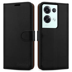 iCatchy for OPPO Reno8 Pro 5G Case Leather Wallet Book Flip Folio Stand View Cover with Card Slots and Kickstand for OPPO Reno8 Pro 5G Phone Cover (Black) image 1