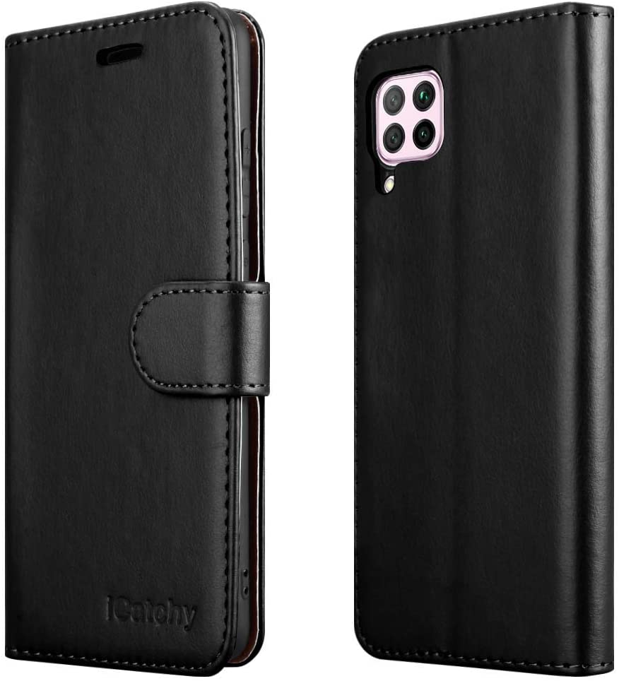 iCatchy Compatible with Huawei P40 Lite Case Leather Wallet Book Flip Folio Stand View Case for Huawei P40 Lite Phone Cover image 0