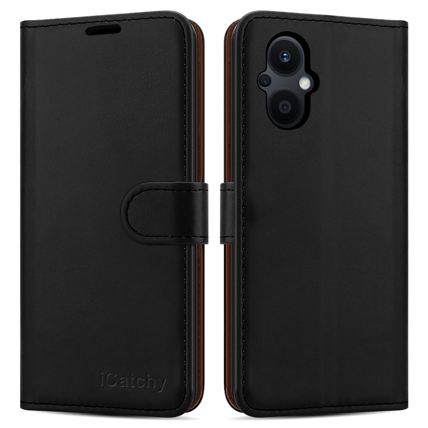 iCatchy for OPPO Reno8 Lite 5G Case Leather Wallet Book Flip Folio Stand View Cover with Card Slots and Kickstand for OPPO Reno8 Lite 5G Phone Cover (Black) image 0