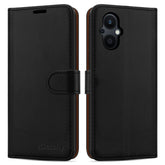 iCatchy for OPPO Reno8 Lite 5G Case Leather Wallet Book Flip Folio Stand View Cover with Card Slots and Kickstand for OPPO Reno8 Lite 5G Phone Cover (Black) image 0