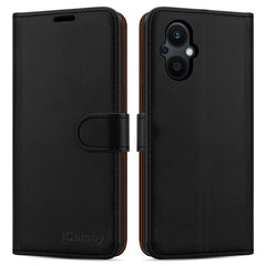 iCatchy for OPPO Reno8 Lite 5G Case Leather Wallet Book Flip Folio Stand View Cover with Card Slots and Kickstand for OPPO Reno8 Lite 5G Phone Cover (Black) image 0