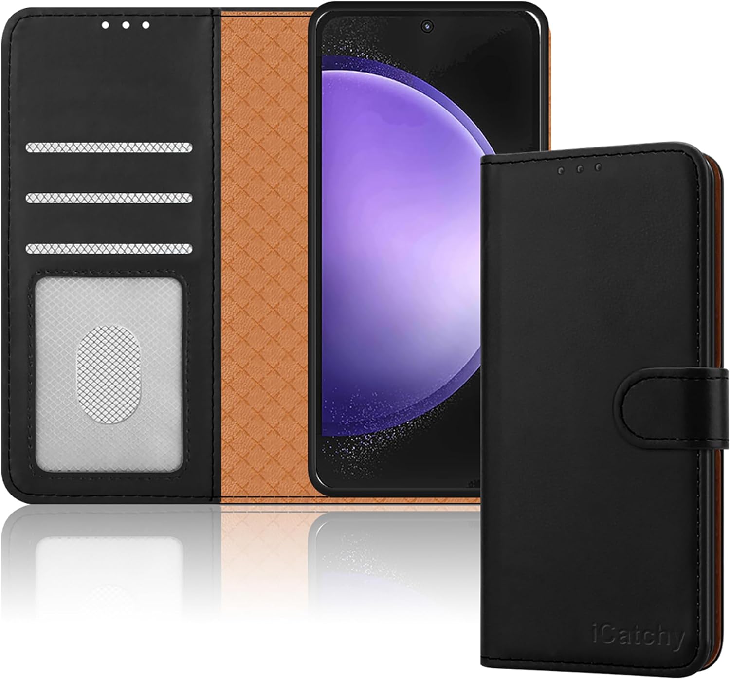 iCatchy for Samsung Galaxy S23 FE Case Leather Wallet Book Flip Folio Stand View Magnetic Protect RFID Blocking Cover Compatible with Samsung S23 FE Phone image 0