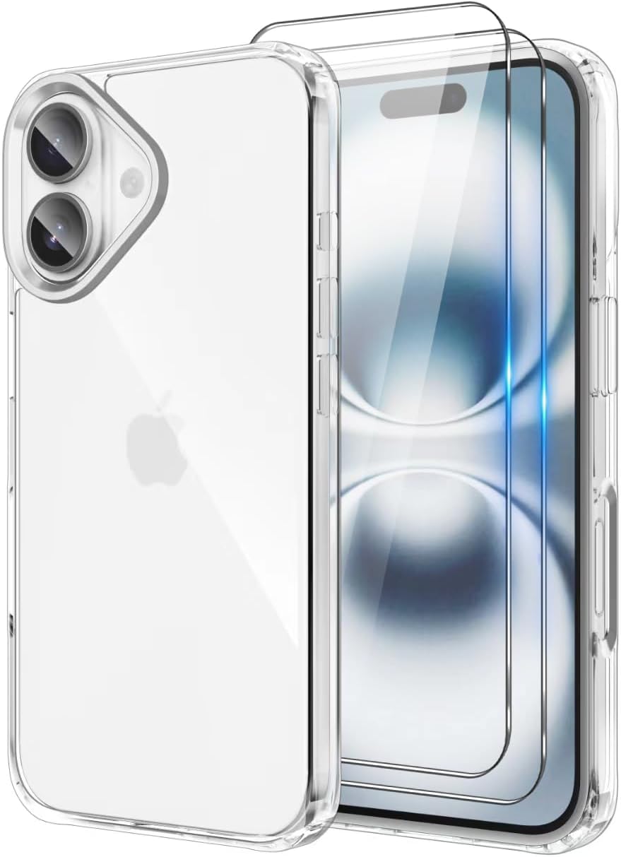 iCatchy Clear Case for iPhone 16 Plus (6.7-Inch) – Military-Grade Rugged Shockproof Bumper Phone Cover and 2X HD Tempered Glass Screen Protector & Anti-Yellowing Transparent Back image 0