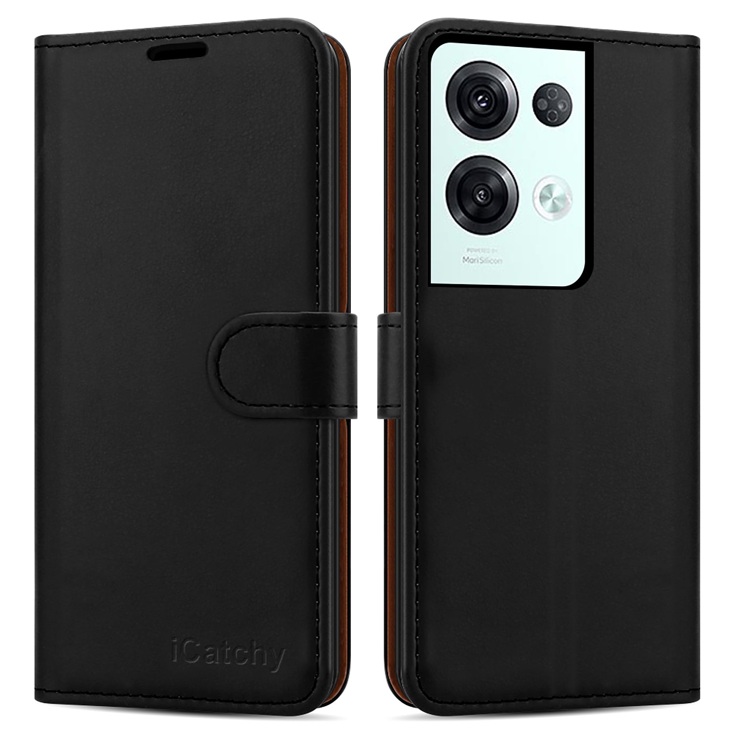 iCatchy for OPPO Reno8 Pro 5G Case Leather Wallet Book Flip Folio Stand View Cover with Card Slots and Kickstand for OPPO Reno8 Pro 5G Phone Cover (Black) image 0