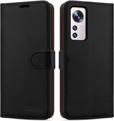iCatchy for Xiaomi 12 Case Leather Wallet Book Flip Folio Stand View Cover Pouch for Xiaomi 12 (Black) image 0