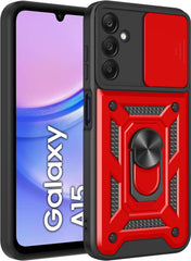 iCatchy Case for Samsung Galaxy A15 Phone Camera Cover Shockproof Heavy-duty Military Rugged Ring Holder Kickstand for Samsung A15 5G / 4G