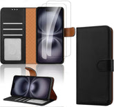 iCatchy for iPhone 16 Case (6.1-Inch) - Leather Wallet Card Slots Magnetic Closure Kickstand RFID Blocking Phone Cover with 2X HD Tempered Glass Screen Protector