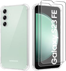 iCatchy Case for Samsung S23 FE Phone, Shockproof Transparent Anti-Scratch Bumper Back Cover with 2-Pack Tempered Glass Screen Protector Compatible with Samsung Galaxy S23 FE (Clear)