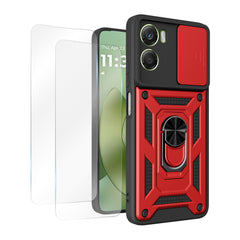 iCatchy Case for Motorola G06 / G06 Power With 2 Screen Protector Sliding Camera Cover Shockproof Heavy-duty Military Rugged Ring Holder Kickstand for Moto G06/G06 Power Phone