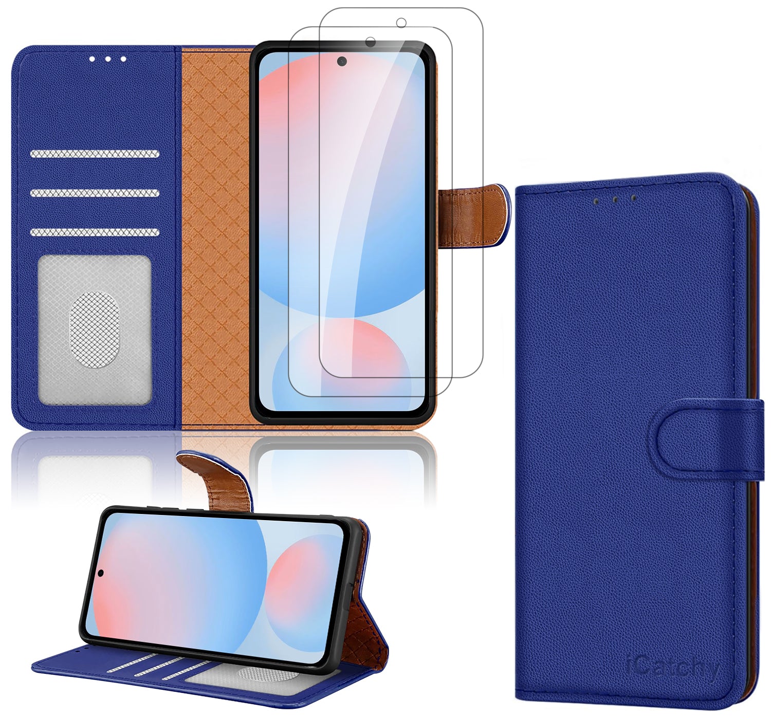 iCatchy for Samsung Galaxy A56 Case and 2 Screen Protector Flip Wallet Leather Case Card Slots [Kickstand] [RFID Blocking] Magnetic Protective Shockproof Cover for Samsung A56 5G Phone