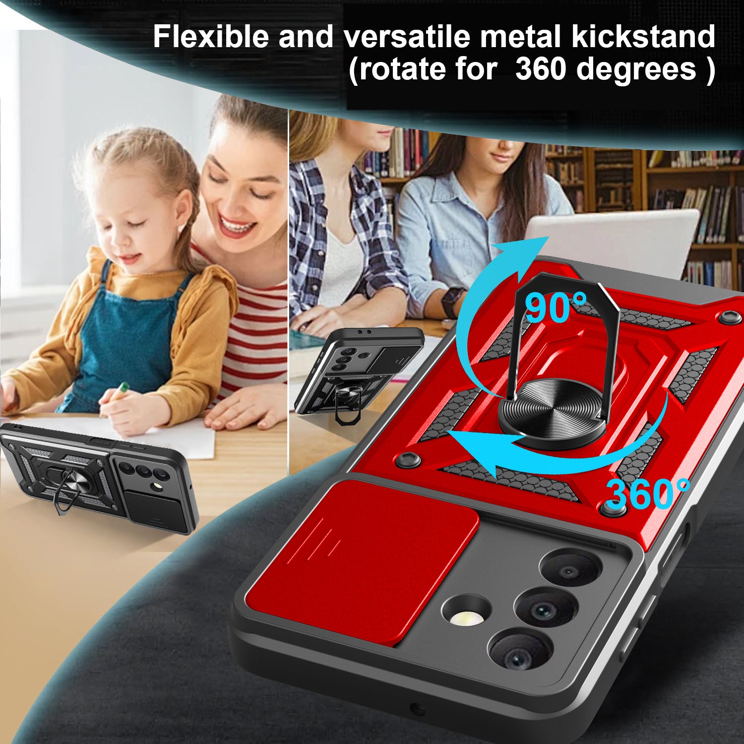 iCatchy Case for Samsung Galaxy A17 / A26 With 2 Screen Protector Sliding Camera Cover Shockproof Heavy-duty Military Rugged Ring Holder Kickstand