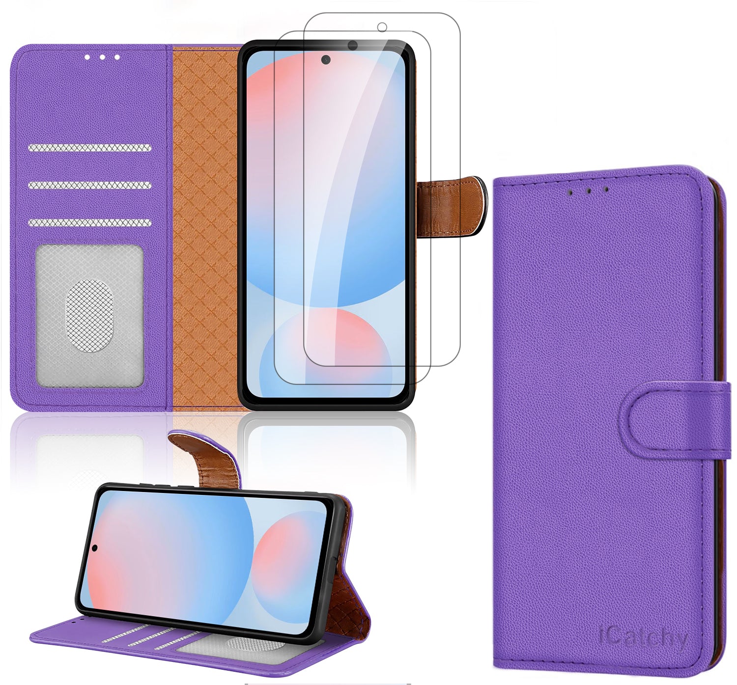 iCatchy for Samsung Galaxy A56 Case and 2 Screen Protector Flip Wallet Leather Case Card Slots [Kickstand] [RFID Blocking] Magnetic Protective Shockproof Cover for Samsung A56 5G Phone