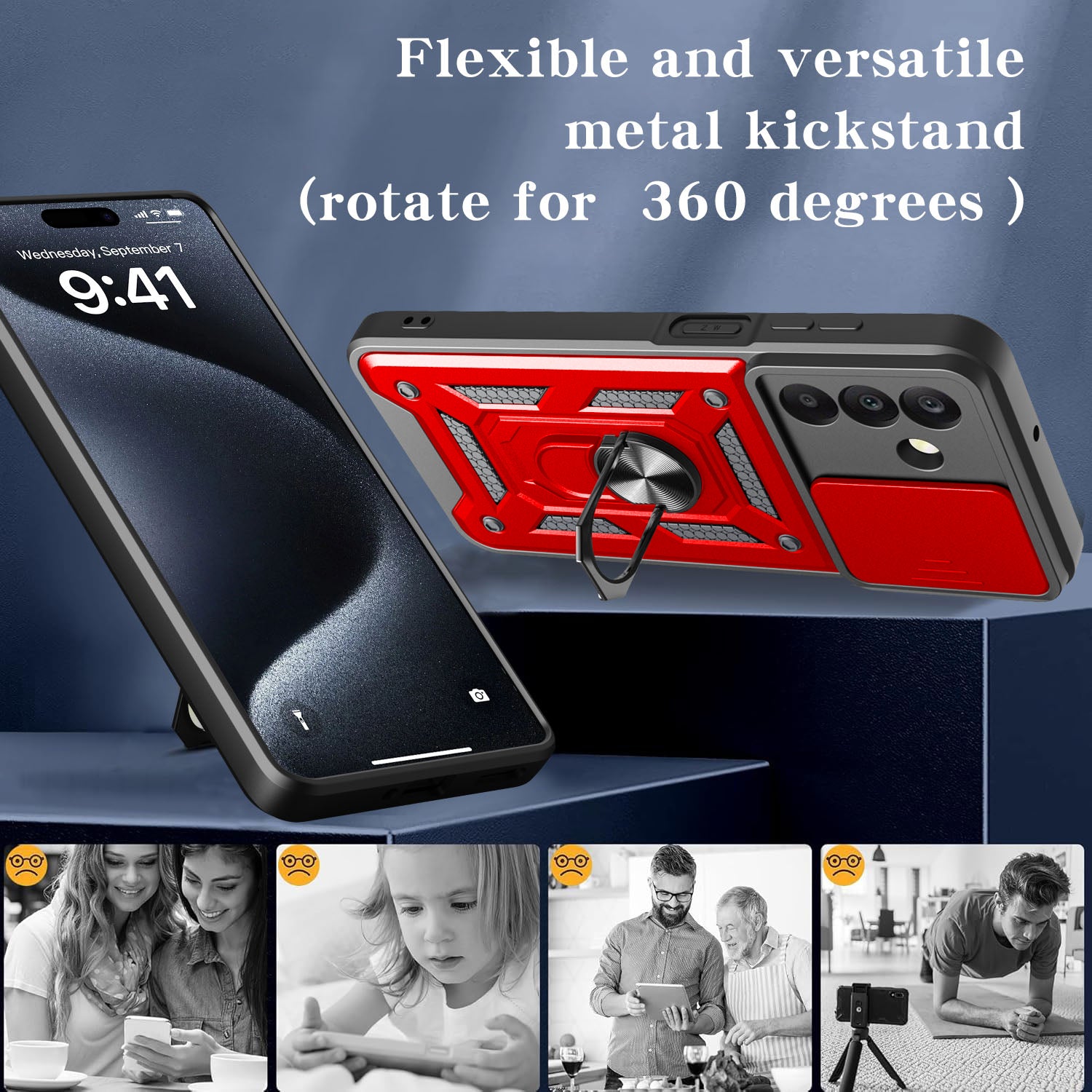 iCatchy Case for Samsung Galaxy A17 / A26 With 2 Screen Protector Sliding Camera Cover Shockproof Heavy-duty Military Rugged Ring Holder Kickstand