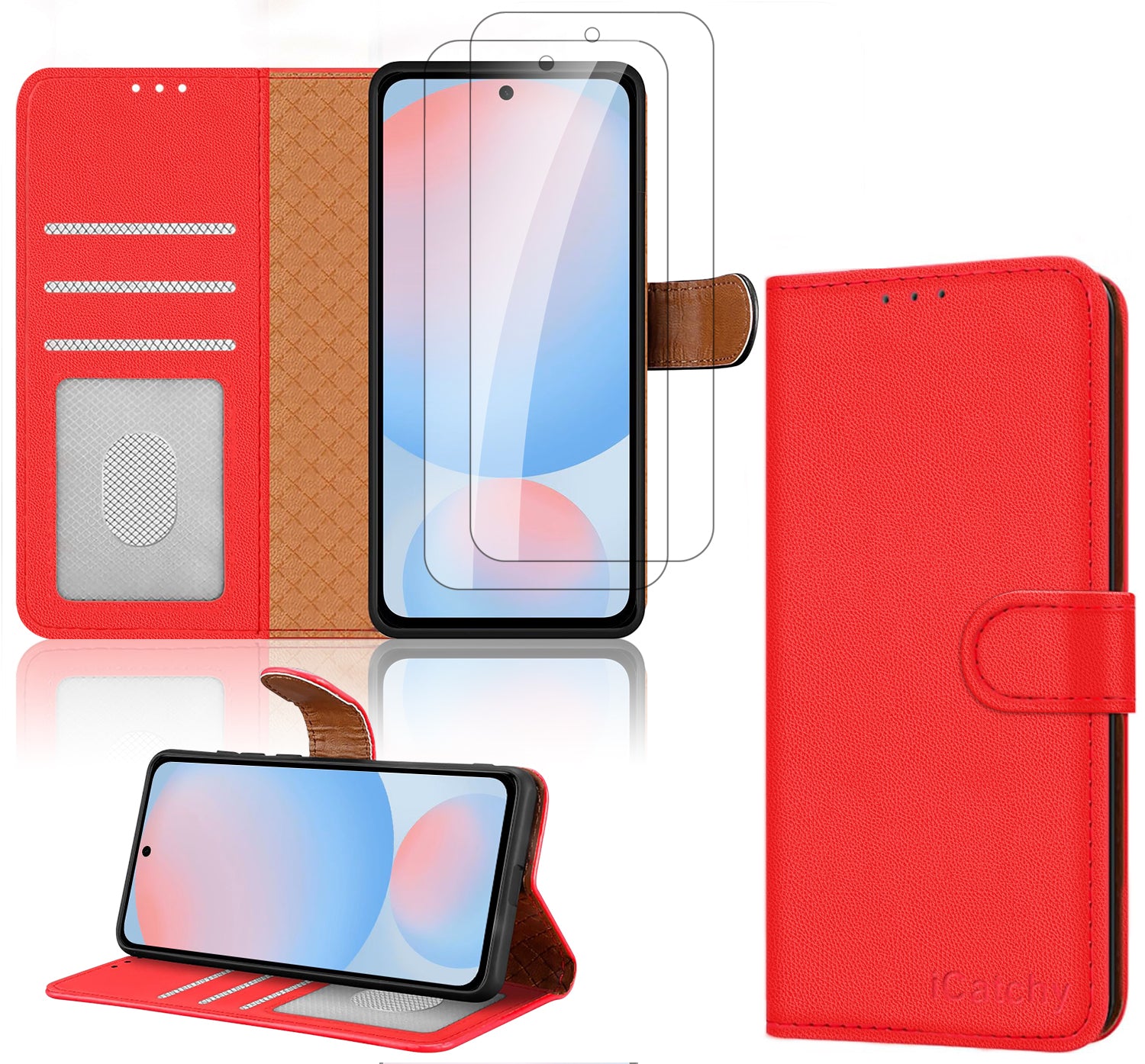 iCatchy for Samsung Galaxy A56 Case and 2 Screen Protector Flip Wallet Leather Case Card Slots [Kickstand] [RFID Blocking] Magnetic Protective Shockproof Cover for Samsung A56 5G Phone