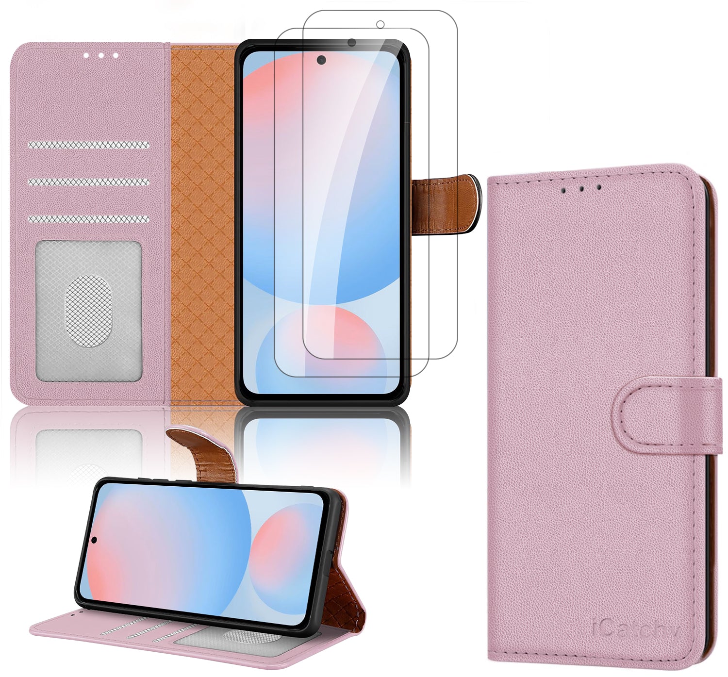 iCatchy for Samsung Galaxy A56 Case and 2 Screen Protector Flip Wallet Leather Case Card Slots [Kickstand] [RFID Blocking] Magnetic Protective Shockproof Cover for Samsung A56 5G Phone