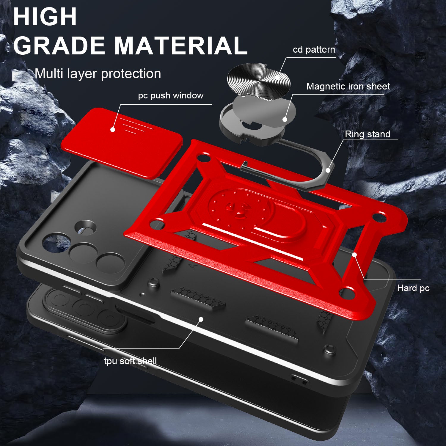 iCatchy Case for Samsung Galaxy A17 / A26 With 2 Screen Protector Sliding Camera Cover Shockproof Heavy-duty Military Rugged Ring Holder Kickstand