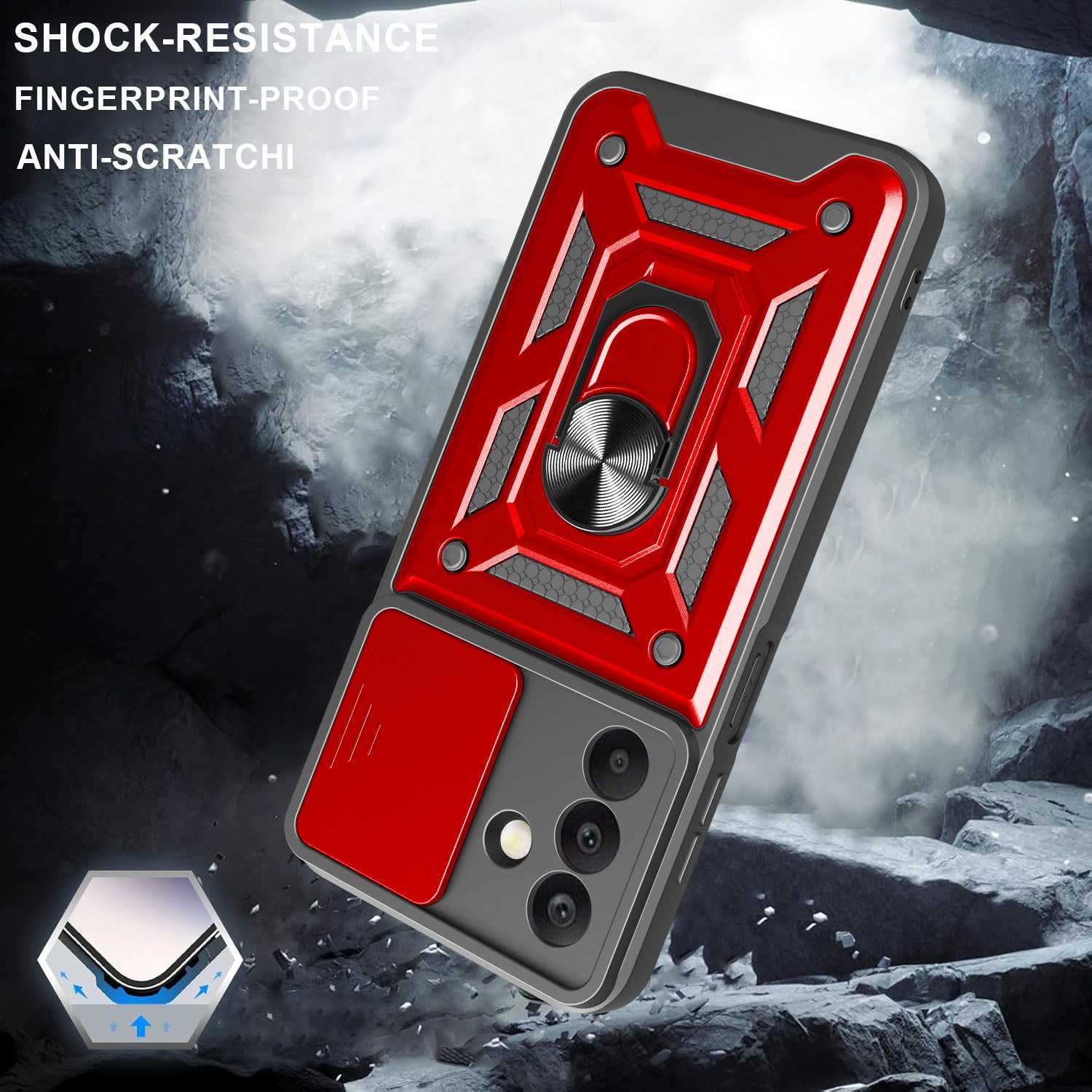 iCatchy Case for Samsung Galaxy A17 / A26 With 2 Screen Protector Sliding Camera Cover Shockproof Heavy-duty Military Rugged Ring Holder Kickstand
