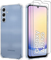 iCatchy Case for Samsung Galaxy A25 Phone, Shockproof Transparent Anti-Scratch Bumper Back Cover with 2-Pack Tempered Glass Screen Protector Compatible with Samsung A25 (Clear) image 0