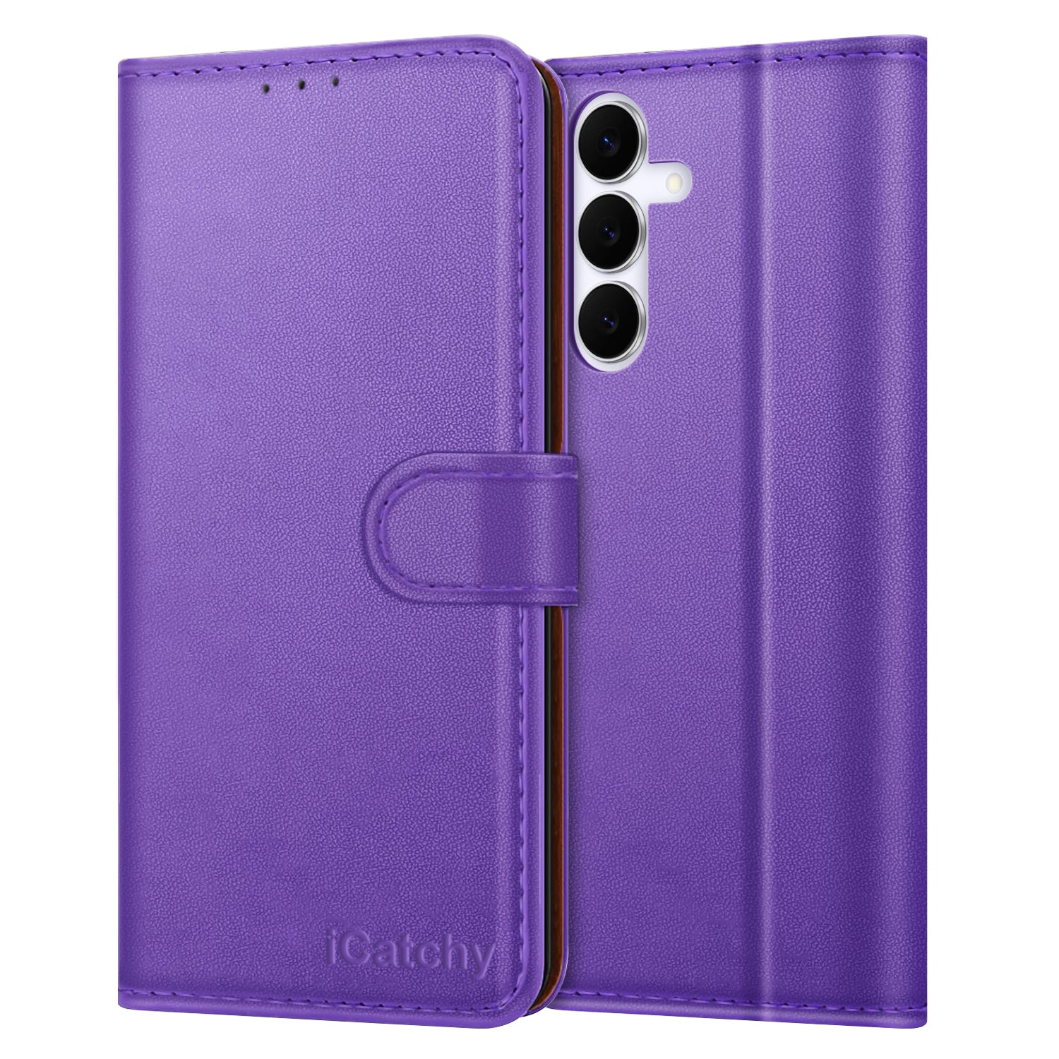 iCatchy for Samsung S25 FE Case with 4 Card Slots Leather Wallet Flip Book Magnetic Closure Kickstand Shockproof Protective Phone Cover compatible with Galaxy S25 FE