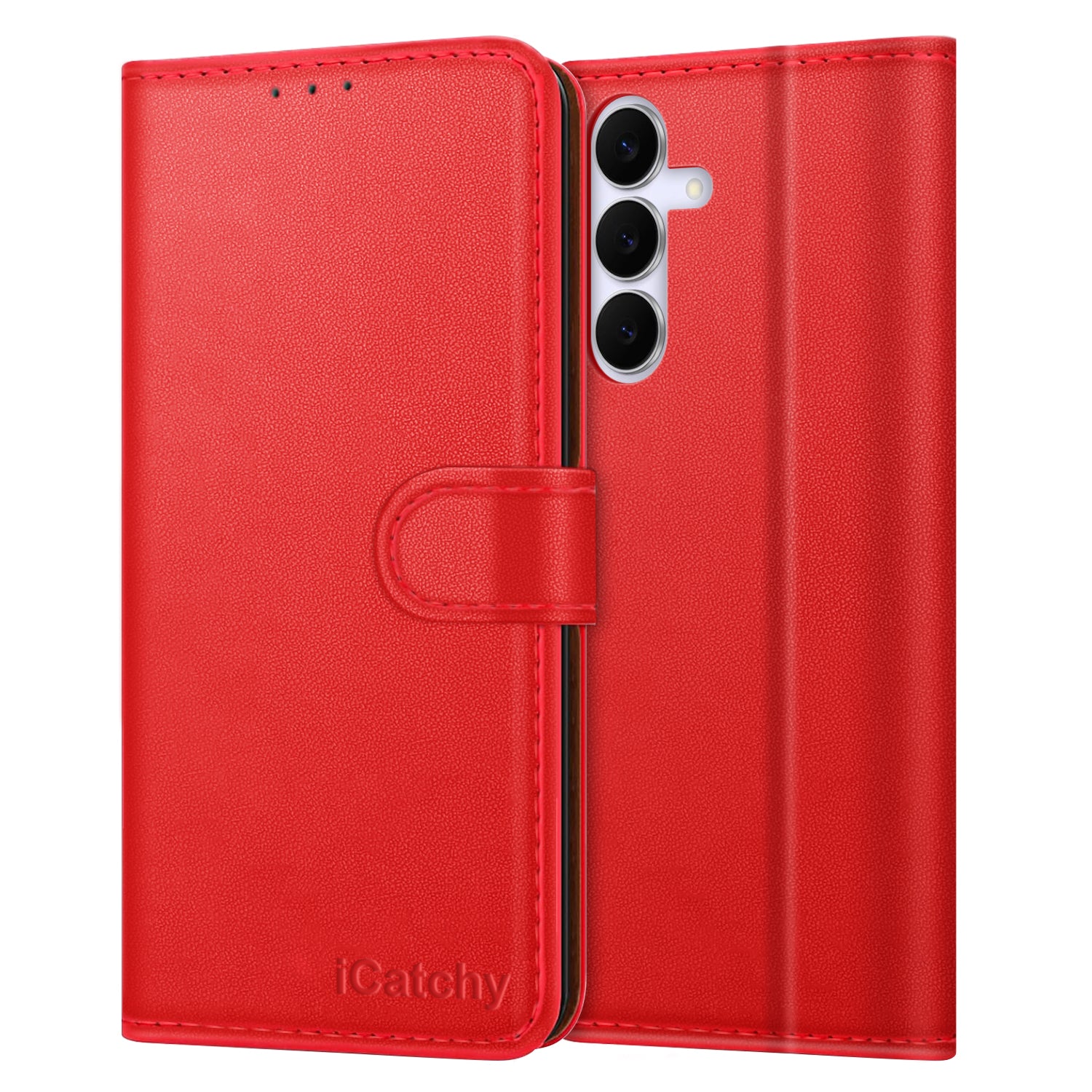 iCatchy for Samsung S25 FE Case with 4 Card Slots Leather Wallet Flip Book Magnetic Closure Kickstand Shockproof Protective Phone Cover compatible with Galaxy S25 FE