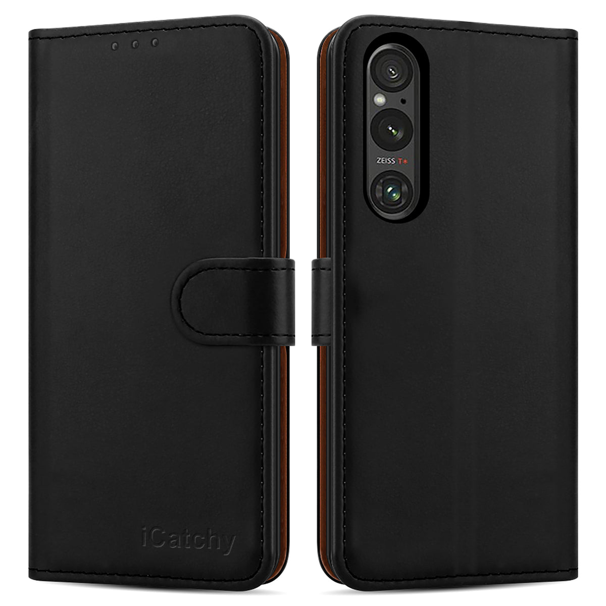 iCatchy for Sony Xperia 1V Case Leather Folio Wallet Book [RFID Blocking] Magnetic Closure [Kickstand With 4 Card Slots] Full Protection Cover for Sony Xperia 1V Phone image 0