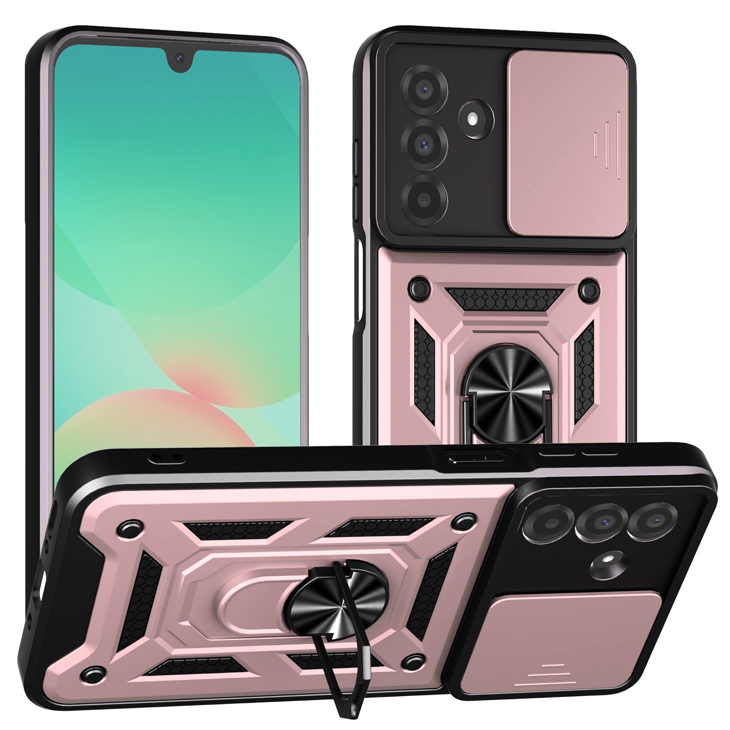 iCatchy Case for Samsung Galaxy A17 / A26 With 2 Screen Protector Sliding Camera Cover Shockproof Heavy-duty Military Rugged Ring Holder Kickstand