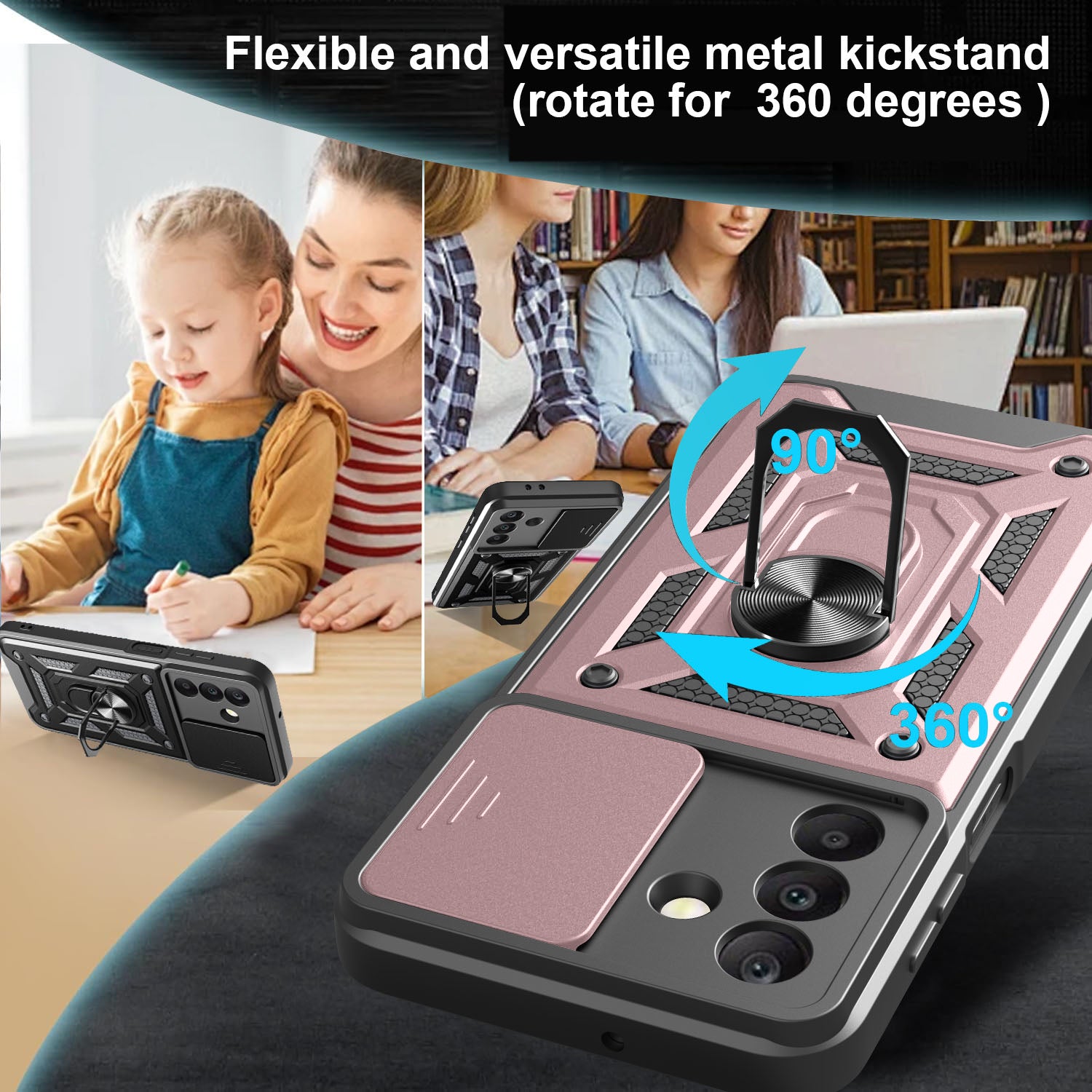 iCatchy Case for Samsung Galaxy A17 / A26 With 2 Screen Protector Sliding Camera Cover Shockproof Heavy-duty Military Rugged Ring Holder Kickstand
